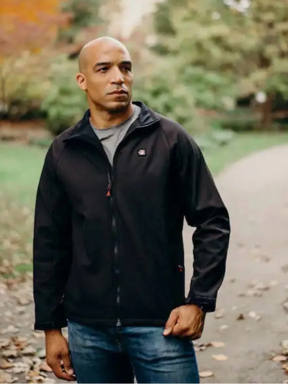 Actionheat Men's Black Windbreaker Jacket with Stand Collar